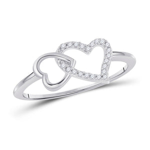 Diamond Heart Ring | 10kt White Gold Womens Round Diamond Double Heart Ring 1/20 Cttw | Splendid Jewellery GND