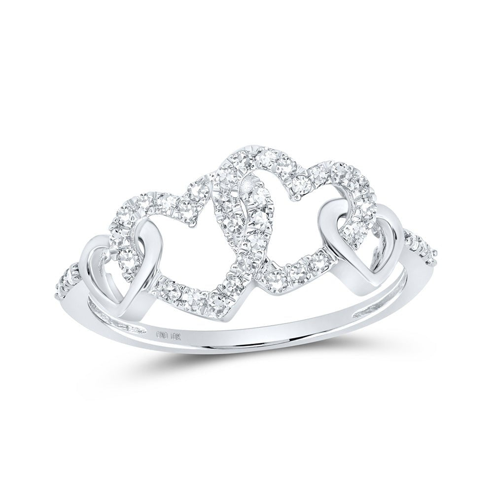 Diamond Heart Ring | 10kt White Gold Womens Round Diamond Double Heart Ring 1/4 Cttw | Splendid Jewellery GND