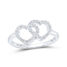 Load image into Gallery viewer, Dazzling Love Diamond Heart Ring Top view from the 10Kt White Gold Womens Round Diamond Double Heart Ring 1 5 Cttwpin219278 collection by Splendid Jewellery