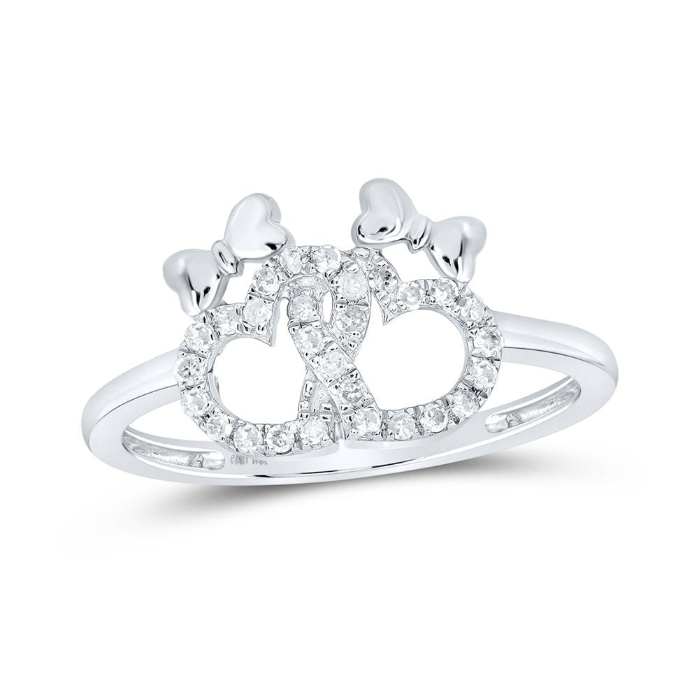 Diamond Heart Ring | 10kt White Gold Womens Round Diamond Double Heart Ring 1/6 Cttw | Splendid Jewellery GND