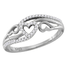 Load image into Gallery viewer, Splendid Jewellery 10kt White Gold Heart Diamond Band Ring Top view from the 10Kt White Gold Womens Round Diamond Heart Band Ring 1 8 Cttwpin228701 collection by Splendid Jewellery