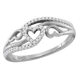 Splendid Jewellery 10kt White Gold Heart Diamond Band Ring Top view from the 10Kt White Gold Womens Round Diamond Heart Band Ring 1 8 Cttwpin228701 collection by Splendid Jewellery