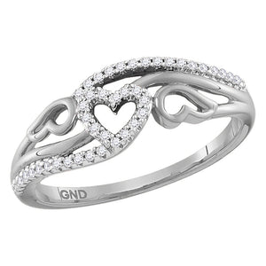 Diamond Heart Ring | 10kt White Gold Womens Round Diamond Heart Band Ring 1/8 Cttw | Splendid Jewellery GND