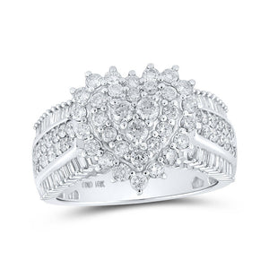 Diamond Heart Ring | 10kt White Gold Womens Round Diamond Heart Ring 1-1/2 Cttw | Splendid Jewellery GND