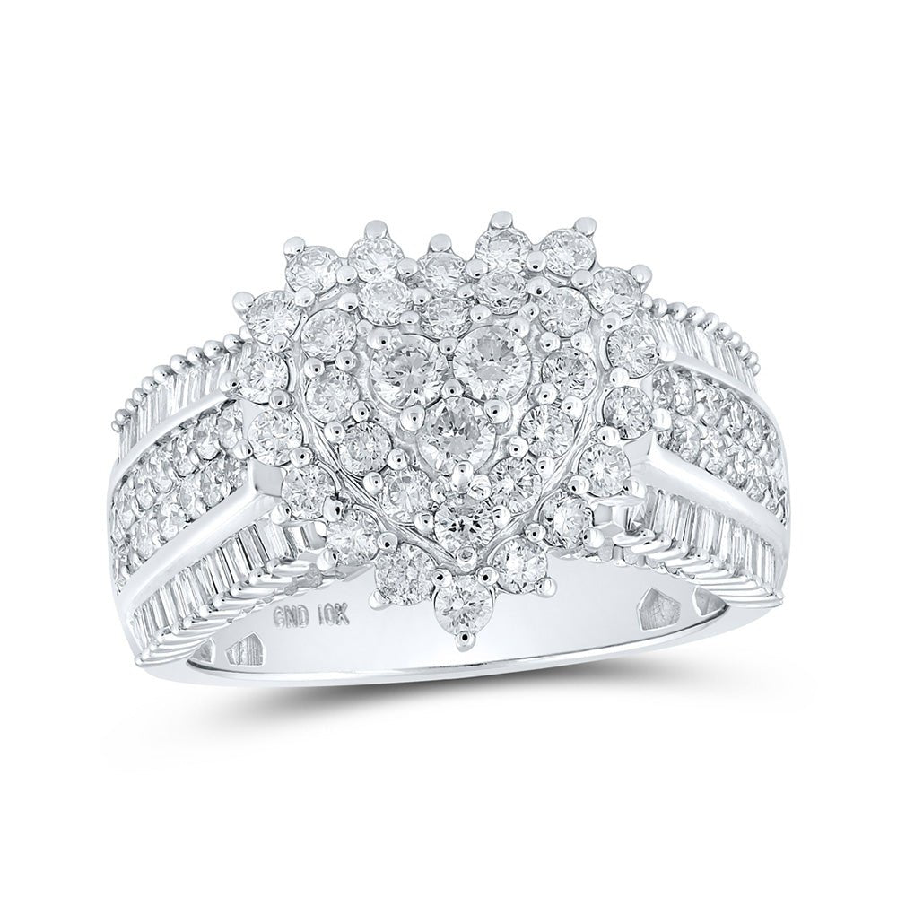 Diamond Heart Ring | 10kt White Gold Womens Round Diamond Heart Ring 1-1/2 Cttw | Splendid Jewellery GND