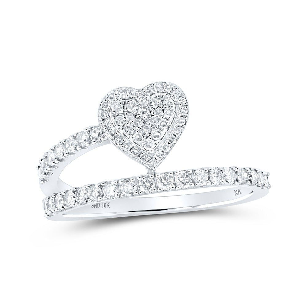 Diamond Heart Ring | 10kt White Gold Womens Round Diamond Heart Ring 1/2 Cttw | Splendid Jewellery GND