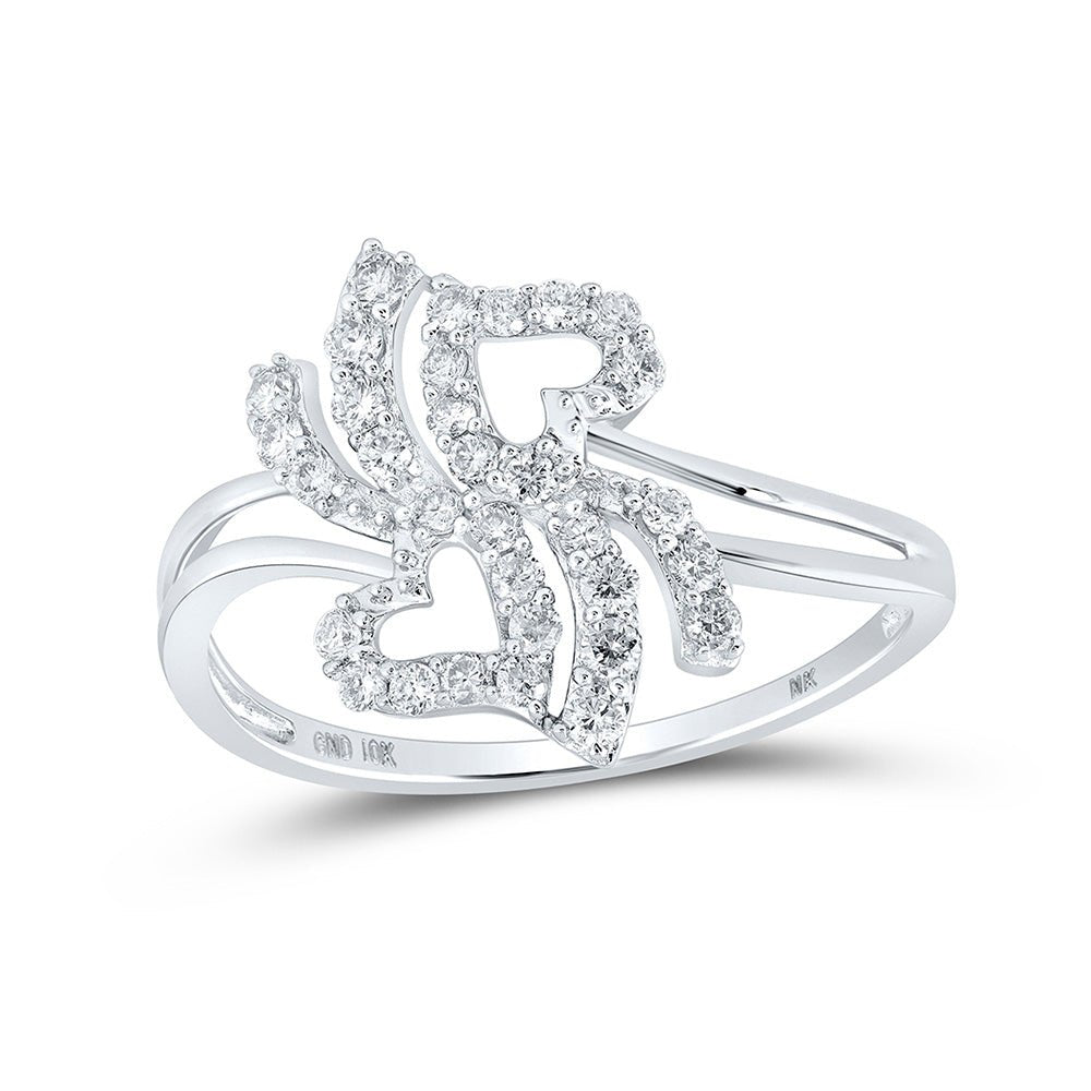 Diamond Heart Ring | 10kt White Gold Womens Round Diamond Heart Ring 1/3 Cttw | Splendid Jewellery GND