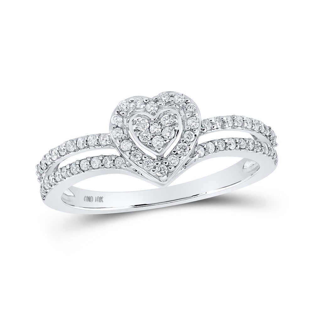 Diamond Heart Ring | 10kt White Gold Womens Round Diamond Heart Ring 1/3 Cttw | Splendid Jewellery GND
