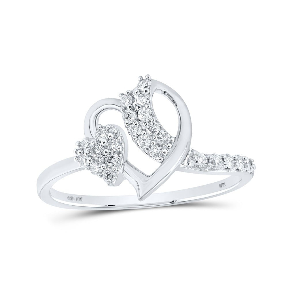 Diamond Heart Ring | 10kt White Gold Womens Round Diamond Heart Ring 1/4 Cttw | Splendid Jewellery GND