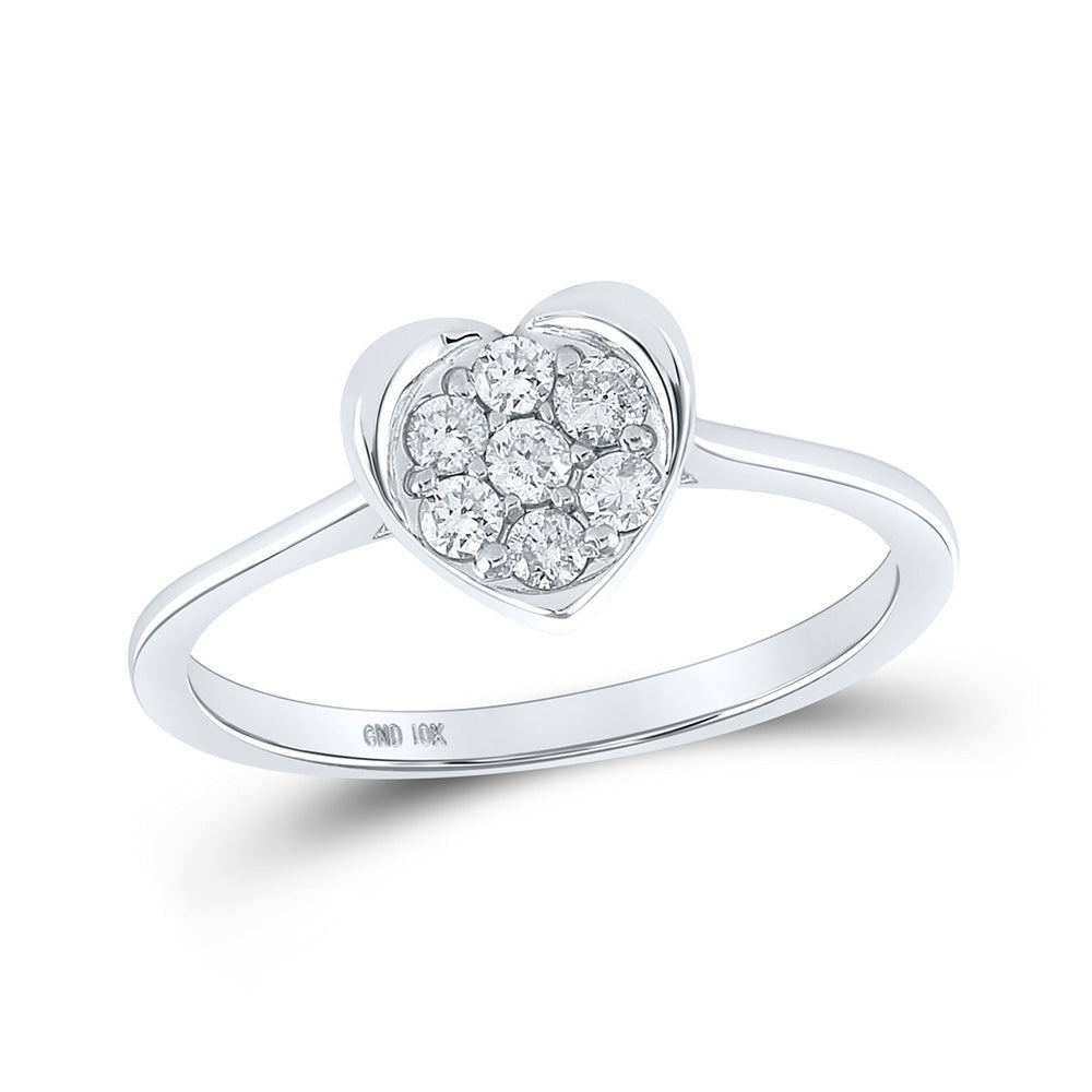 Diamond Heart Ring | 10kt White Gold Womens Round Diamond Heart Ring 1/4 Cttw | Splendid Jewellery GND