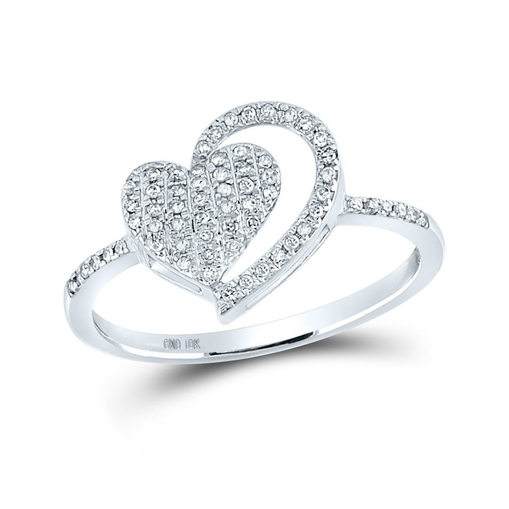 Diamond Heart Ring | 10kt White Gold Womens Round Diamond Heart Ring 1/5 Cttw | Splendid Jewellery GND