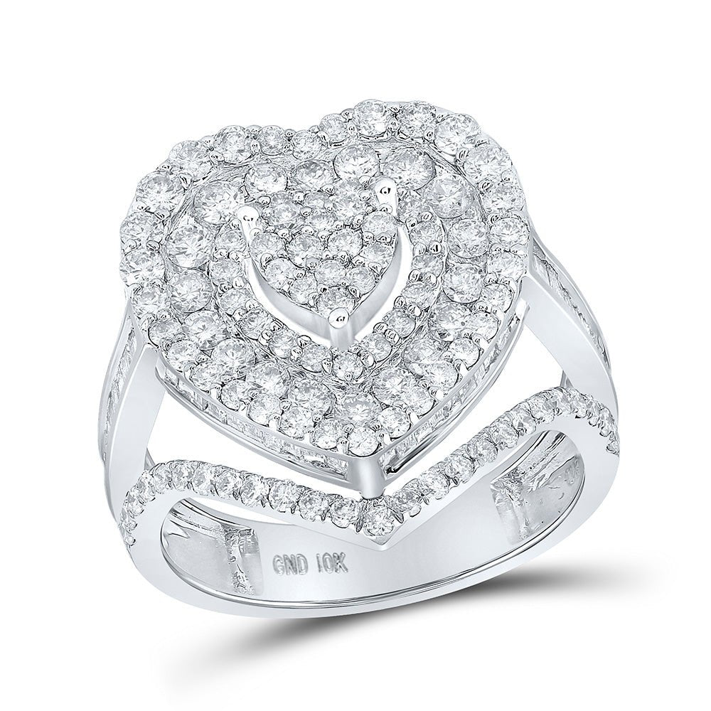 Diamond Heart Ring | 10kt White Gold Womens Round Diamond Heart Ring 2-1/3 Cttw | Splendid Jewellery GND