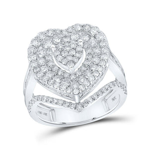 Diamond Heart Ring | 10kt White Gold Womens Round Diamond Heart Ring 2-1/4 Cttw | Splendid Jewellery GND