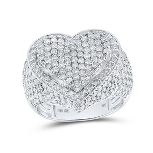 Diamond Heart Ring | 10kt White Gold Womens Round Diamond Heart Ring 3 Cttw | Splendid Jewellery GND