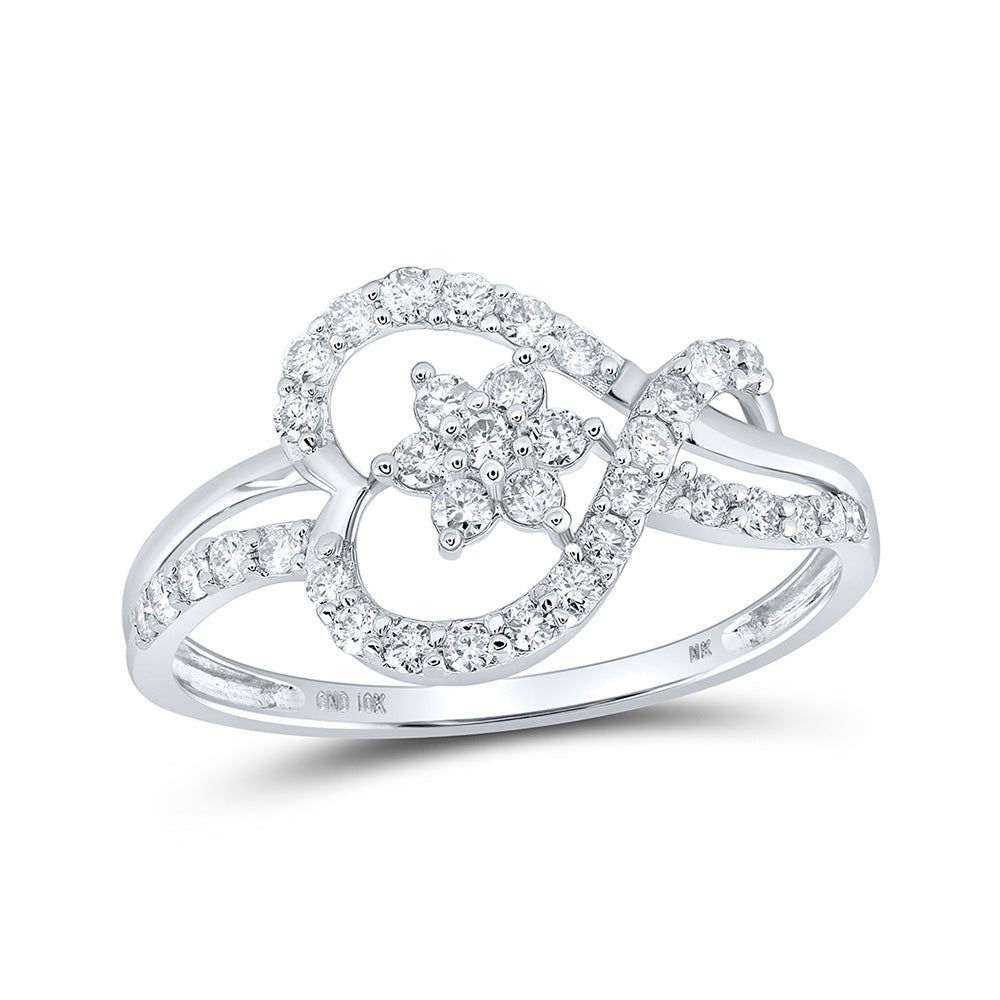 Diamond Heart Ring | 10kt White Gold Womens Round Diamond Heart Ring 3/8 Cttw | Splendid Jewellery GND