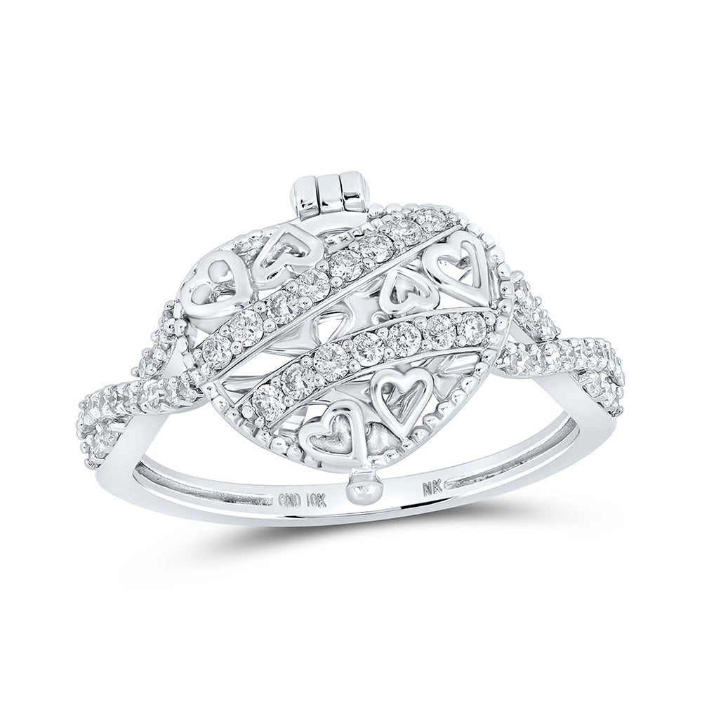 Diamond Heart Ring | 10kt White Gold Womens Round Diamond Locket Heart Ring 1/3 Cttw | Splendid Jewellery GND