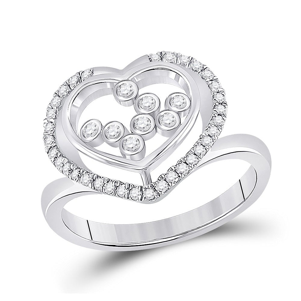 Diamond Heart Ring | 10kt White Gold Womens Round Diamond Scattered Heart Ring 1/3 Cttw | Splendid Jewellery GND