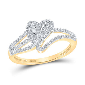 Diamond Heart Ring | 10kt Yellow Gold Womens Baguette Diamond Heart Ring 1/3 Cttw | Splendid Jewellery GND