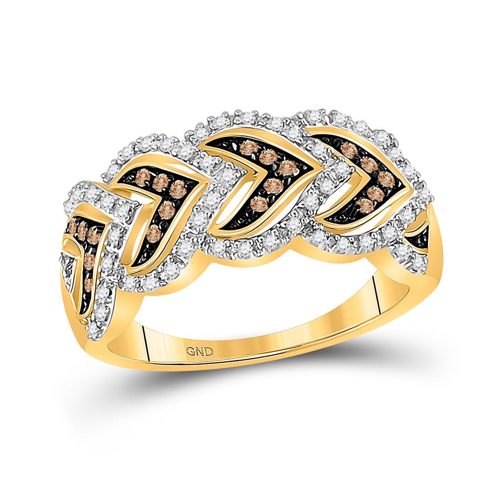 Diamond Heart Ring | 10kt Yellow Gold Womens Round Brown Diamond Cascading Heart Band Ring 1/4 Cttw | Splendid Jewellery GND