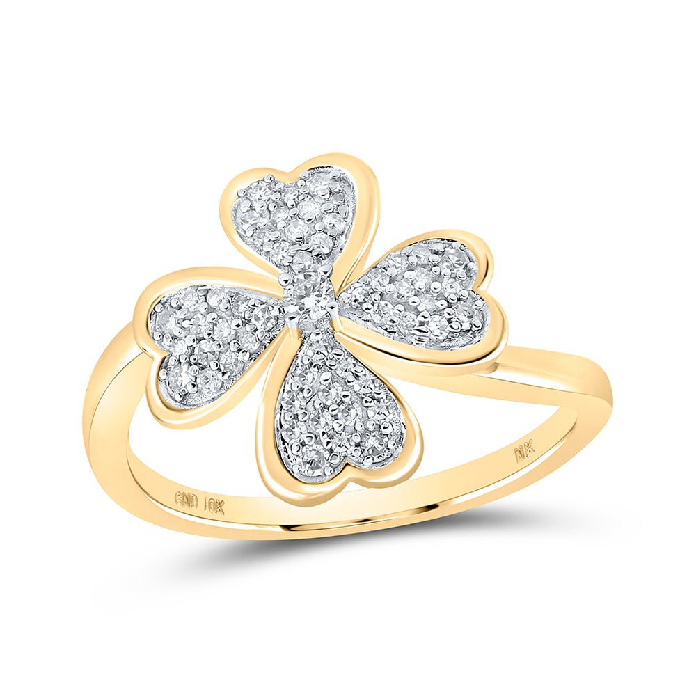 Diamond Heart Ring | 10kt Yellow Gold Womens Round Diamond Clover Heart Ring 1/4 Cttw | Splendid Jewellery GND