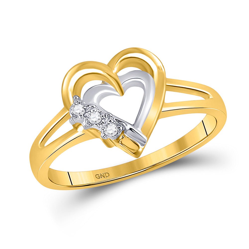 Diamond Heart Ring | 10kt Yellow Gold Womens Round Diamond Double Heart Ring .03 Cttw | Splendid Jewellery GND