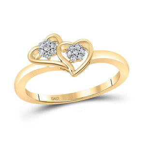 Diamond Heart Ring | 10kt Yellow Gold Womens Round Diamond Double Heart Ring 1/10 Cttw | Splendid Jewellery GND