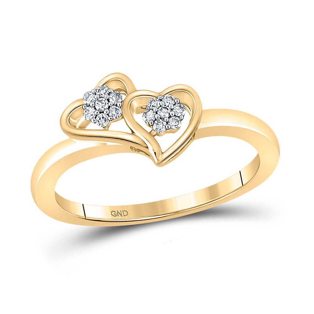 Diamond Heart Ring | 10kt Yellow Gold Womens Round Diamond Double Heart Ring 1/10 Cttw | Splendid Jewellery GND