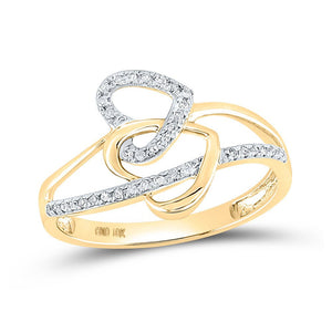 Diamond Heart Ring | 10kt Yellow Gold Womens Round Diamond Double Heart Ring 1/10 Cttw | Splendid Jewellery GND