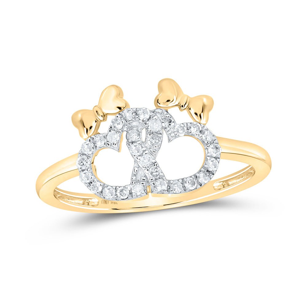 Diamond Heart Ring | 10kt Yellow Gold Womens Round Diamond Double Heart Ring 1/6 Cttw | Splendid Jewellery GND