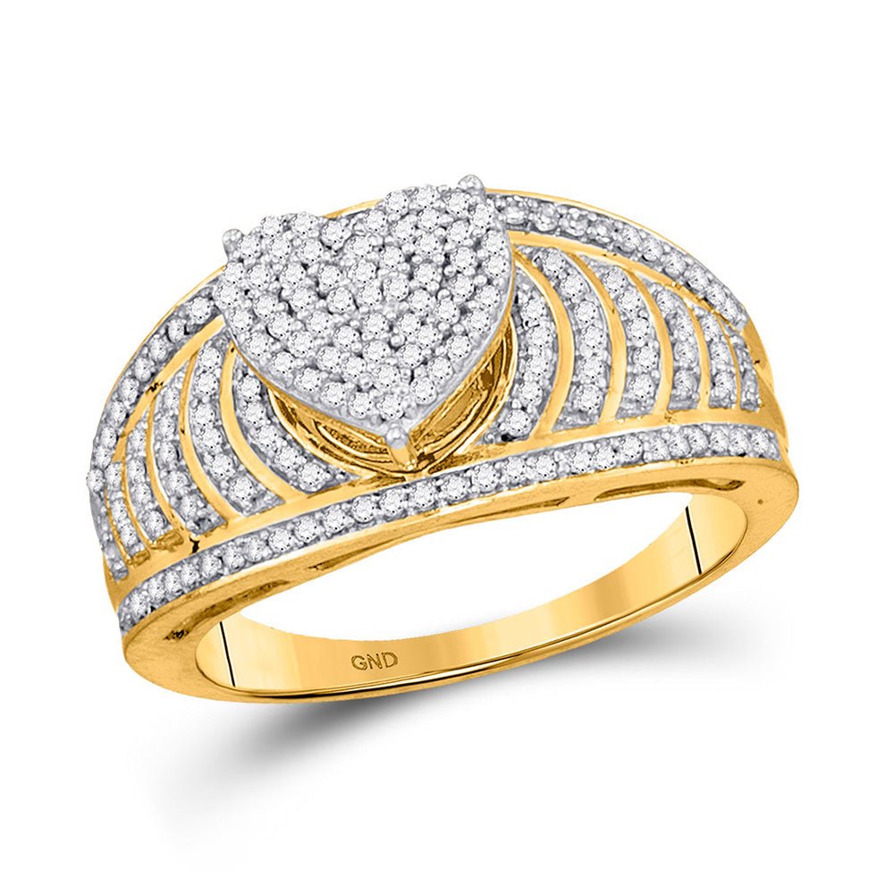 Diamond Heart Ring | 10kt Yellow Gold Womens Round Diamond Heart Cluster Ring 1/2 Cttw | Splendid Jewellery GND