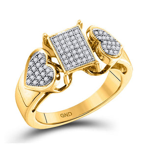 Diamond Heart Ring | 10kt Yellow Gold Womens Round Diamond Heart Rectangle Cluster Ring 1/5 Cttw | Splendid Jewellery GND