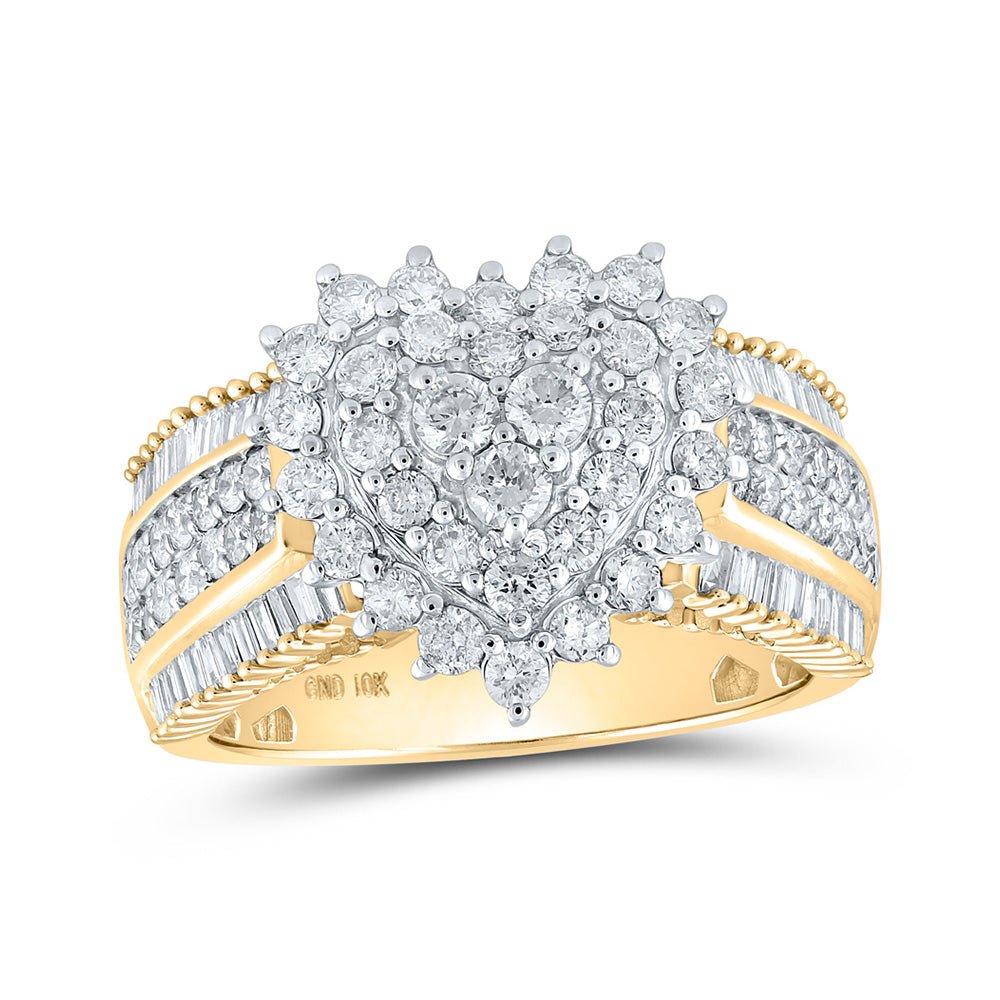 Diamond Heart Ring | 10kt Yellow Gold Womens Round Diamond Heart Ring 1-1/2 Cttw | Splendid Jewellery GND