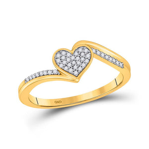 Diamond Heart Ring | 10kt Yellow Gold Womens Round Diamond Heart Ring 1/10 Cttw | Splendid Jewellery GND