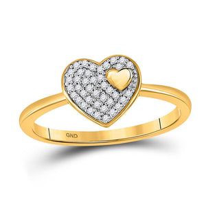 Diamond Heart Ring | 10kt Yellow Gold Womens Round Diamond Heart Ring 1/10 Cttw | Splendid Jewellery GND