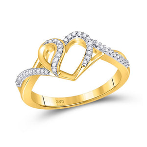 Diamond Heart Ring | 10kt Yellow Gold Womens Round Diamond Heart Ring 1/10 Cttw | Splendid Jewellery GND