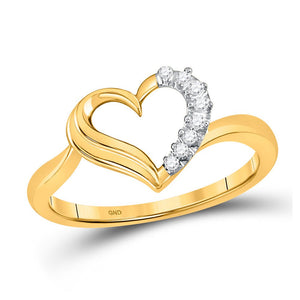 Diamond Heart Ring | 10kt Yellow Gold Womens Round Diamond Heart Ring 1/20 Cttw | Splendid Jewellery GND