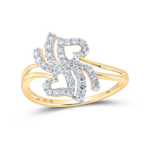 Diamond Heart Ring | 10kt Yellow Gold Womens Round Diamond Heart Ring 1/3 Cttw | Splendid Jewellery GND