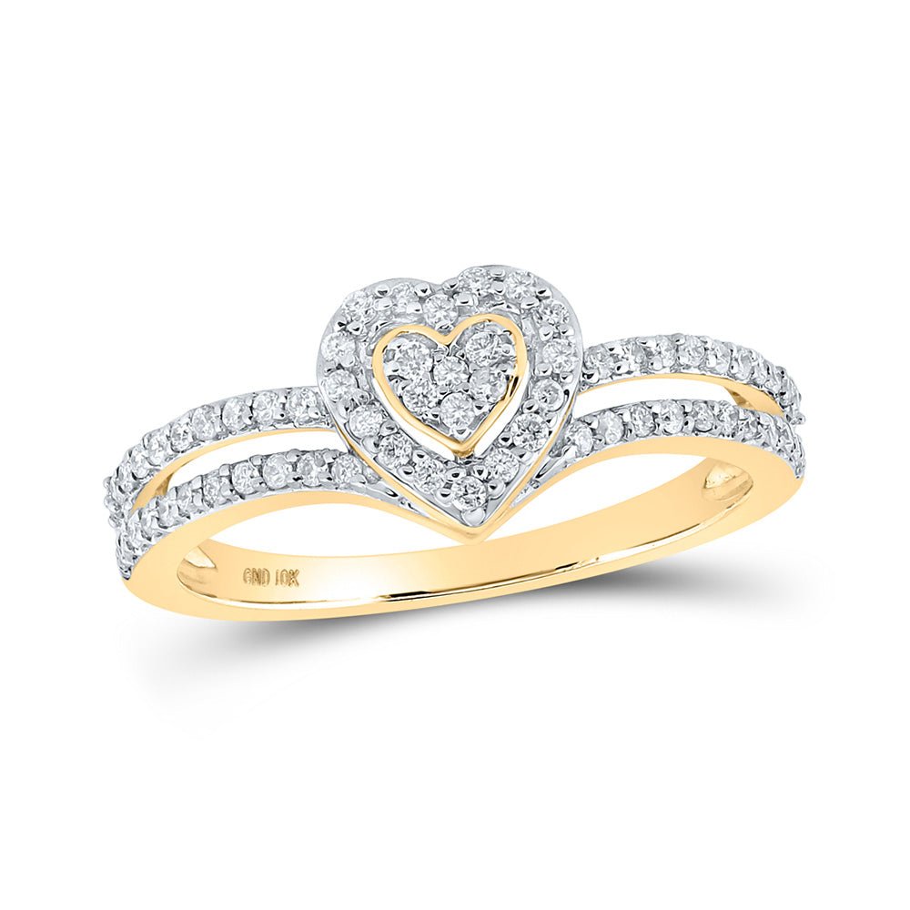 Diamond Heart Ring | 10kt Yellow Gold Womens Round Diamond Heart Ring 1/3 Cttw | Splendid Jewellery GND