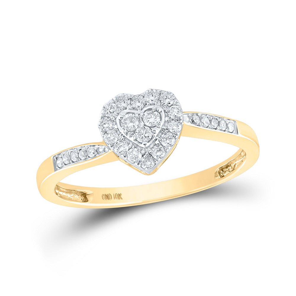 Diamond Heart Ring | 10kt Yellow Gold Womens Round Diamond Heart Ring 1/4 Cttw | Splendid Jewellery GND