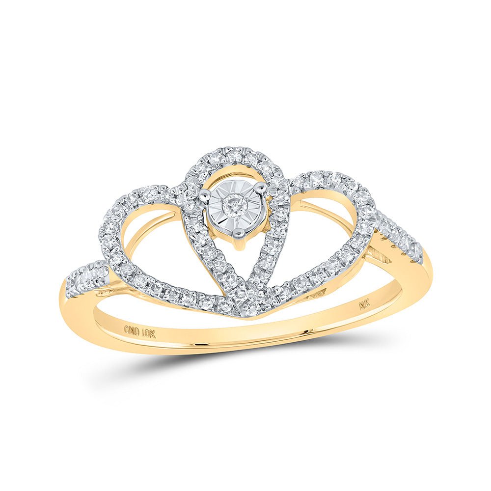 Diamond Heart Ring | 10kt Yellow Gold Womens Round Diamond Heart Ring 1/5 Cttw | Splendid Jewellery GND