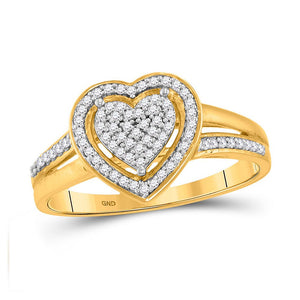 Diamond Heart Ring | 10kt Yellow Gold Womens Round Diamond Heart Ring 1/5 Cttw | Splendid Jewellery GND