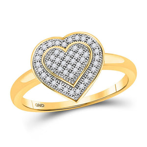 Diamond Heart Ring | 10kt Yellow Gold Womens Round Diamond Heart Ring 1/6 Cttw | Splendid Jewellery GND