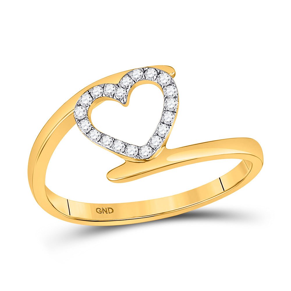 Diamond Heart Ring | 10kt Yellow Gold Womens Round Diamond Heart Ring 1/8 Cttw | Splendid Jewellery GND