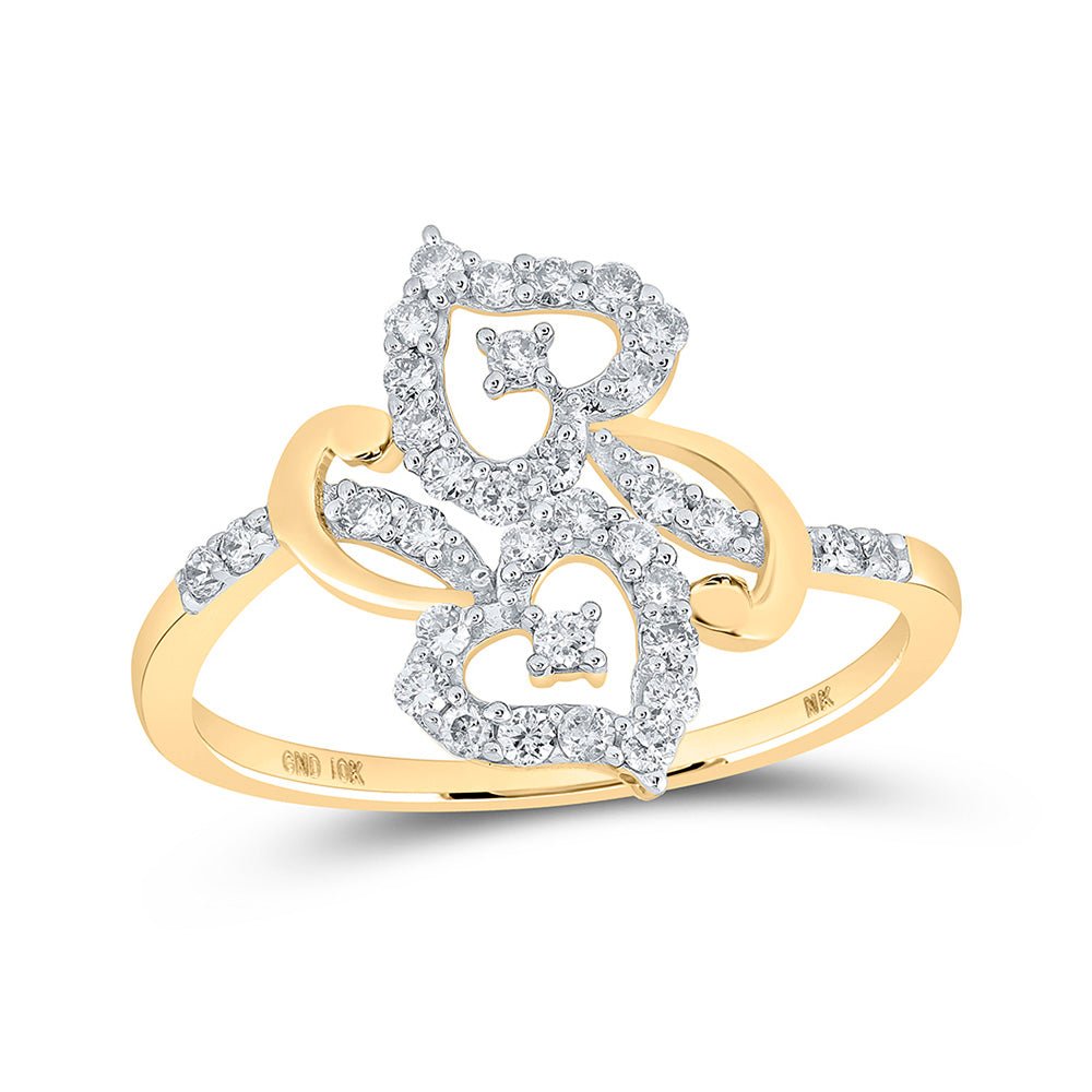 Diamond Heart Ring | 10kt Yellow Gold Womens Round Diamond Heart Ring 3/8 Cttw | Splendid Jewellery GND