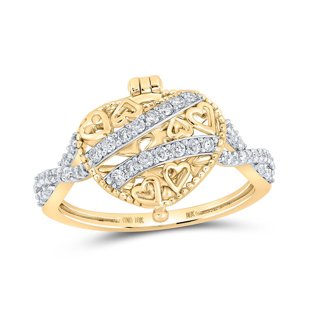 Diamond Heart Ring | 10kt Yellow Gold Womens Round Diamond Locket Heart Ring 1/3 Cttw | Splendid Jewellery GND