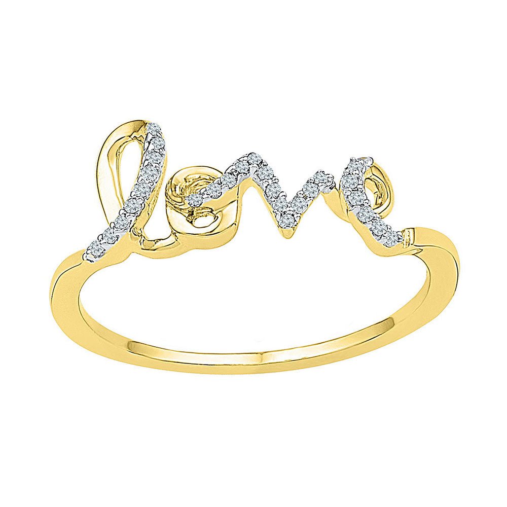 Diamond Heart Ring | 10kt Yellow Gold Womens Round Diamond Love Band Ring 1/12 Cttw | Splendid Jewellery GND