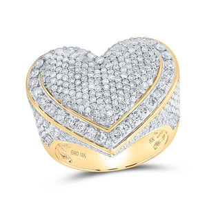 Diamond Heart Ring | 10kt Yellow Gold Womens Round Diamond Pave Heart Ring 3 Cttw | Splendid Jewellery GND