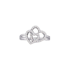 14kt White Gold Double Heart Diamond Ring: A Timeless Symbol of Love and Elegance - Top View