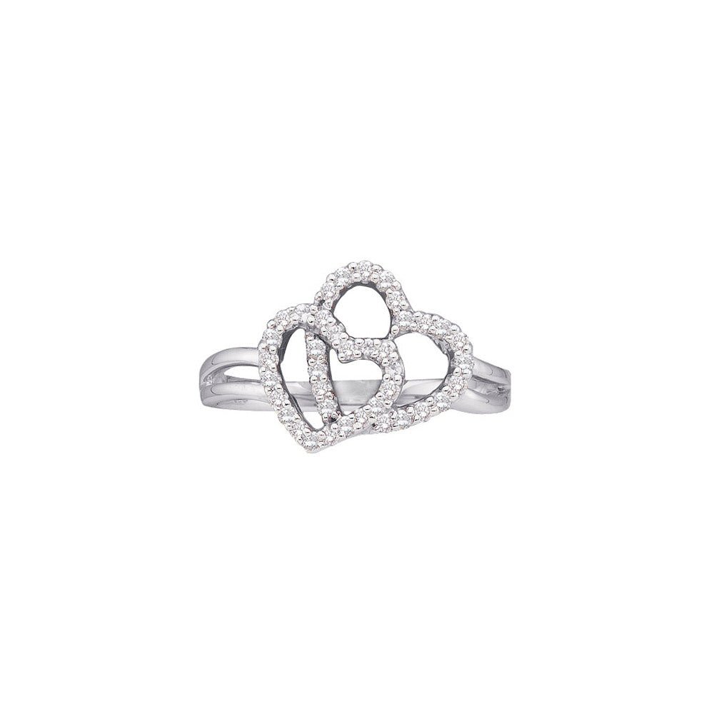 Diamond Heart Ring | 14kt White Gold Womens Round Diamond Double Heart Ring 1/4 Cttw | Splendid Jewellery GND