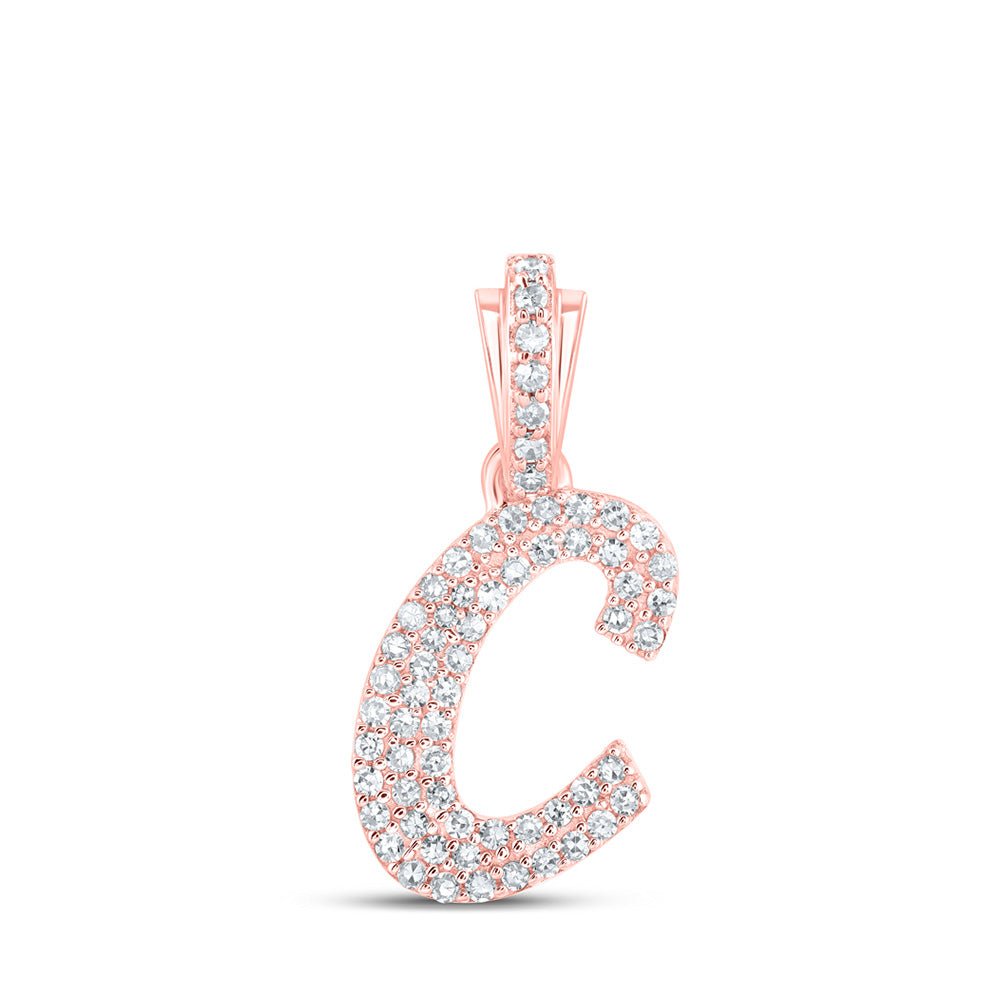 Diamond Initial & Letter Pendant | 10kt Rose Gold Womens Round Diamond C Cursive Initial Letter Pendant 1/4 Cttw | Splendid Jewellery GND